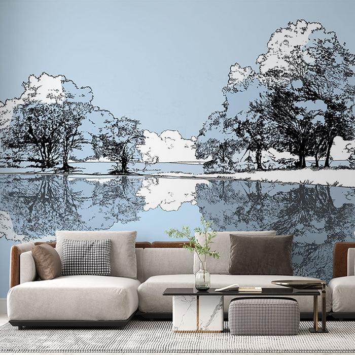 Fototapet su altı manzara | Ağaçlar ve su yansımasıyla huzurlu sahne