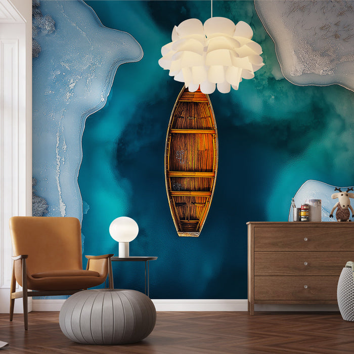 Carta da parati paesaggio acquatico | Una vista aerea di una barca su acque turchesi