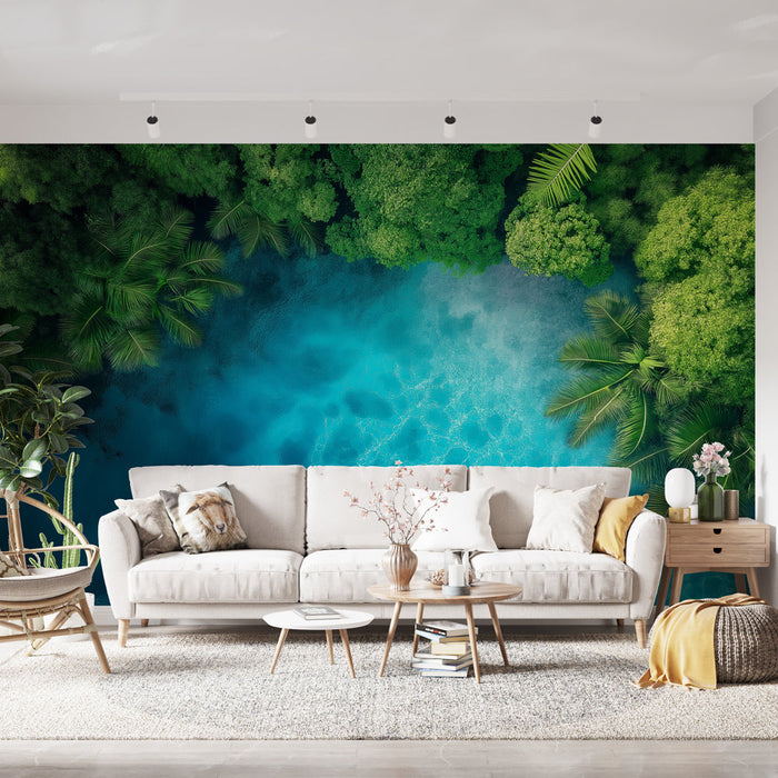 Carta da parati paesaggio acquatico | Vista aerea di una foresta tropicale e acqua turchese