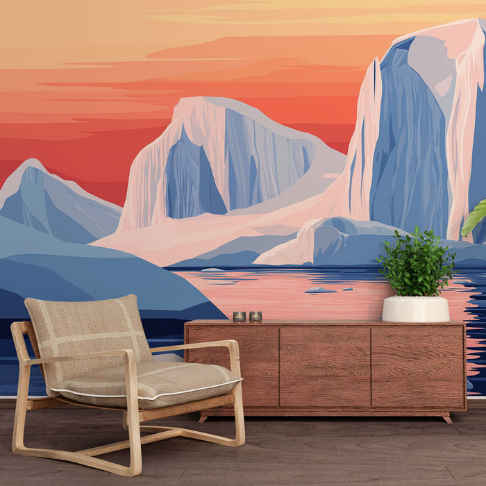 Mural Wallpaper arctic landscape | Mountains and ice under a twilight sky