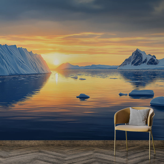 Papel de parede paisagem ártica | Magnífico nascer do sol sobre majestosos icebergs