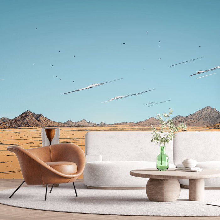 Ταπετσαρία τοιχογραφίας άνυδρο τοπίο | Χρυσή έρημος κάτω από έναν καθαρό γαλάζιο ουρανό