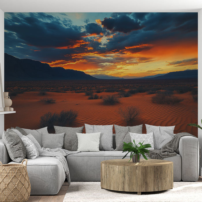 Tapet peisaj arid | Dune de nisip cu un cer colorat la apus