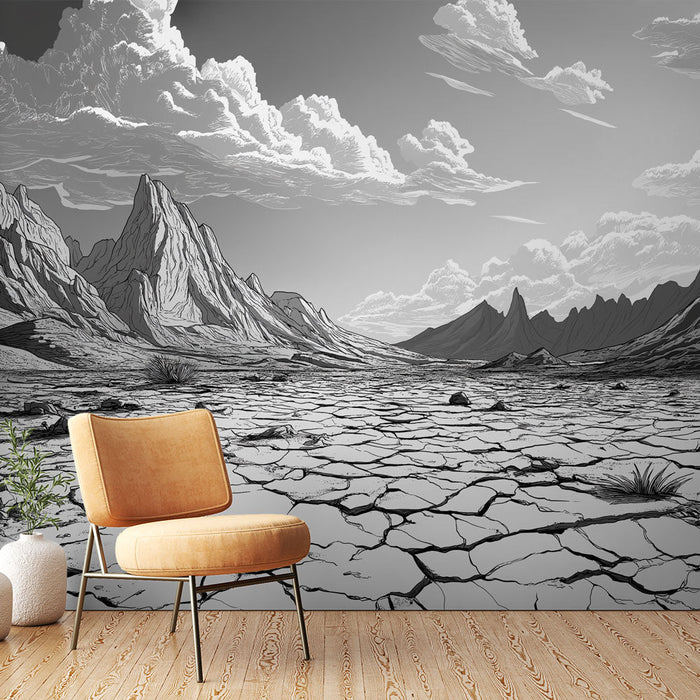 Papel de parede paisagem árida | Trecho do deserto em preto e branco