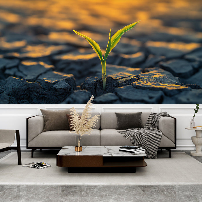 Tapet peisaj arid | Lăstar tânăr pe sol crăpat