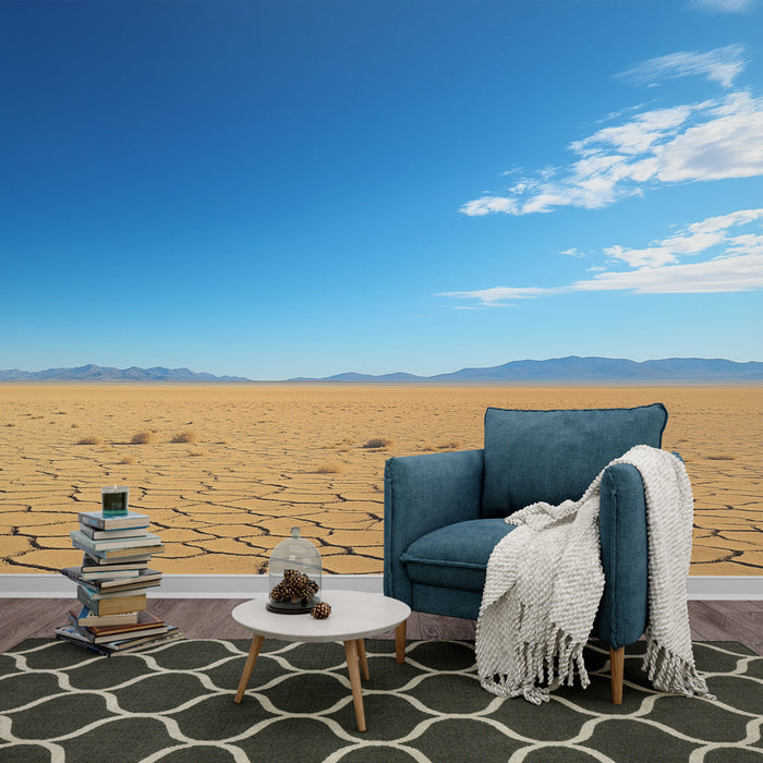 Mural Wallpaper arid landscape | The golden vastness of the desert under a bright blue sky
