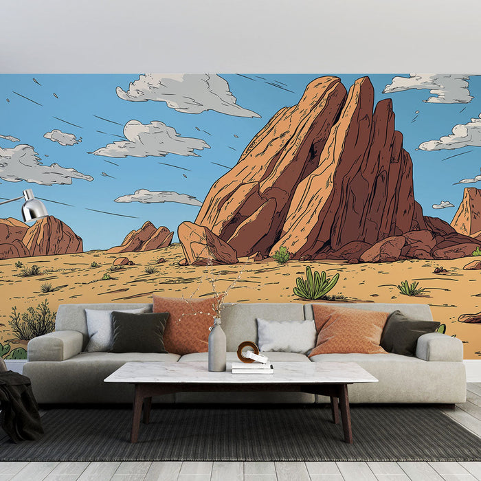 Muraaltapeet kuiv maastik | Majesteetlik kalju sinise taeva all