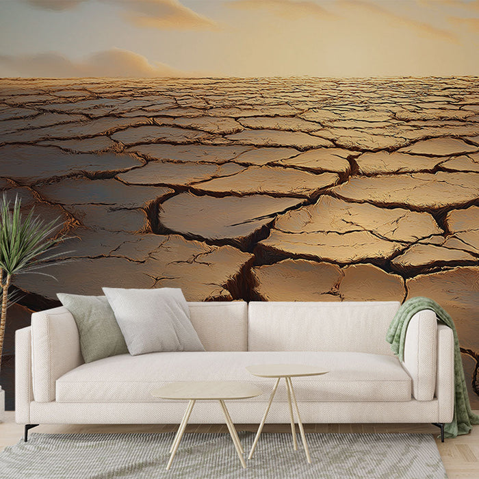 Tapeta jałowy krajobraz | Popękana ziemia pod zachodzącym słońcem