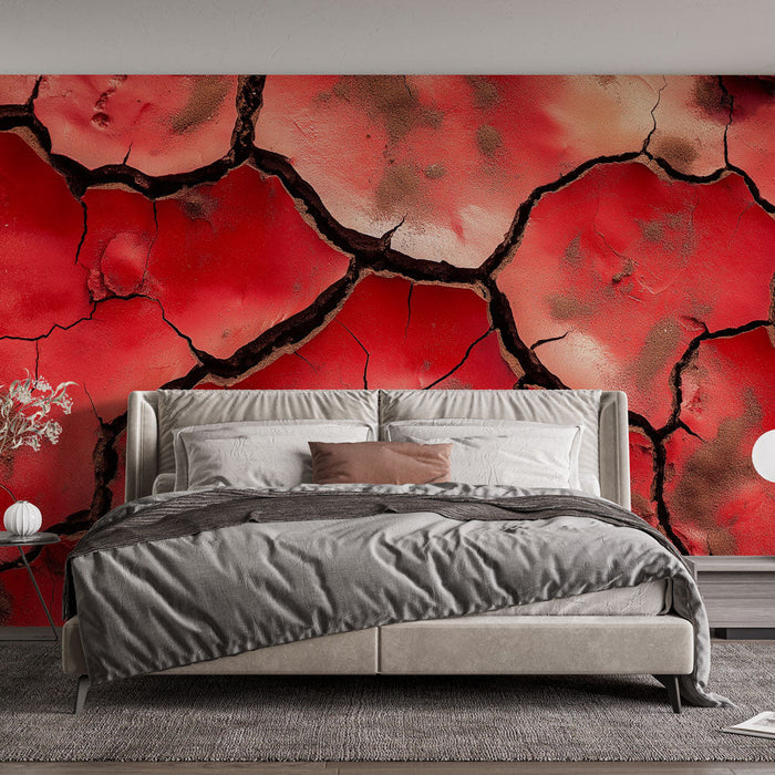 Tapeta jałowy krajobraz | Popękana czerwona ziemia z ciemnymi odcieniami