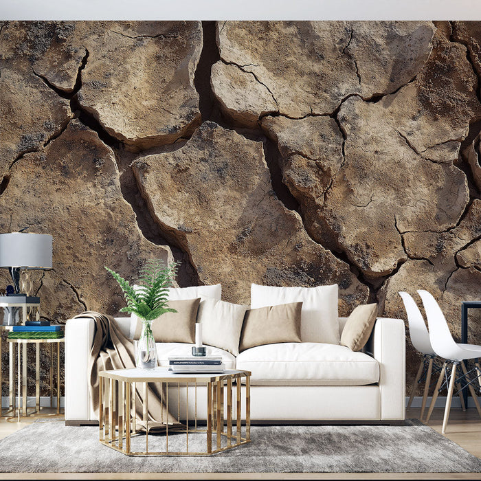 Tapet peisaj arid | Textură de sol crăpat cu nuanțe pământii