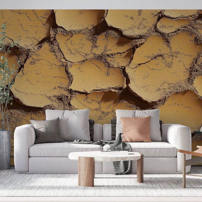 Falfestmény kopár táj | Repedezett talaj textúrák és meleg színek