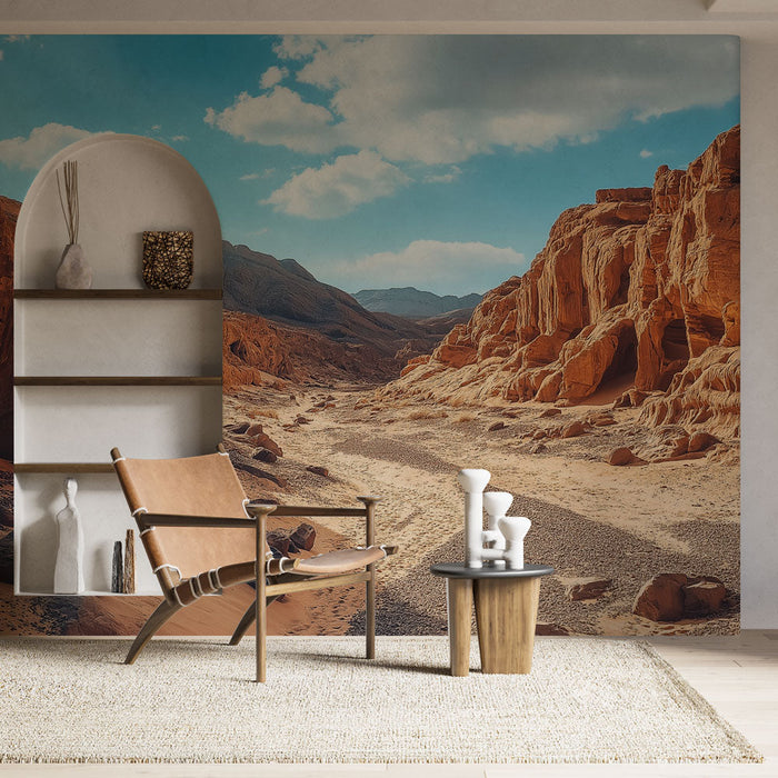 Tapet peisaj arid | Vale stâncoasă sub un cer luminos