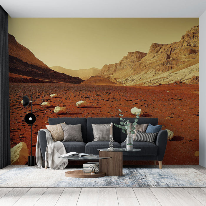 Fototapet peisaj arid | Vale roșiatică cu roci albe