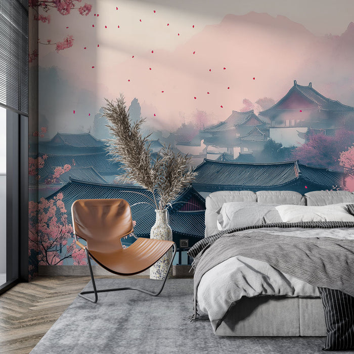 Tapete Asiatische Landschaft | Städte unter Kirschblüten