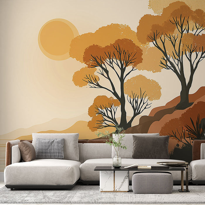 Fototapeet maastikuga sügisel | Kuldsete lehtedega puud veekaldal