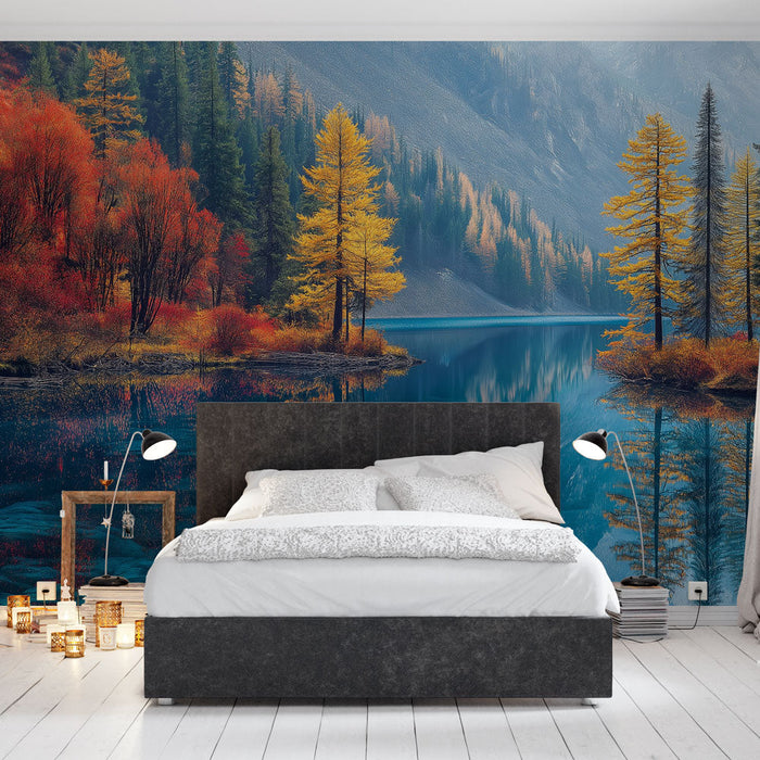 Mural Wallpaper autumn landscape | Colorful reflections on a tranquil lake