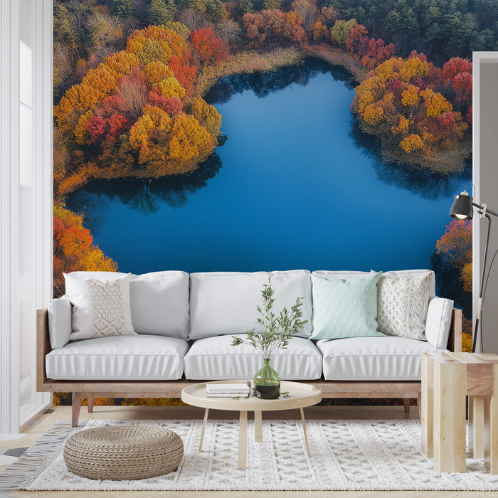 Mural Wallpaper autumn landscape | Vibrant reflections of a lake surrounded by trees in autumn colors