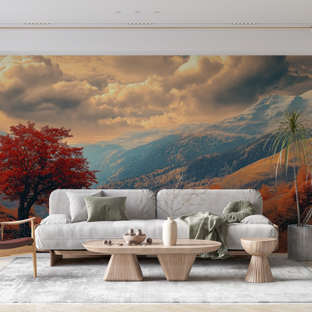 Foto Behang Herfstlandschap | Kronkelende Weg Omgeven door Kleurrijk B —  WonderMural, image size:1000x1000