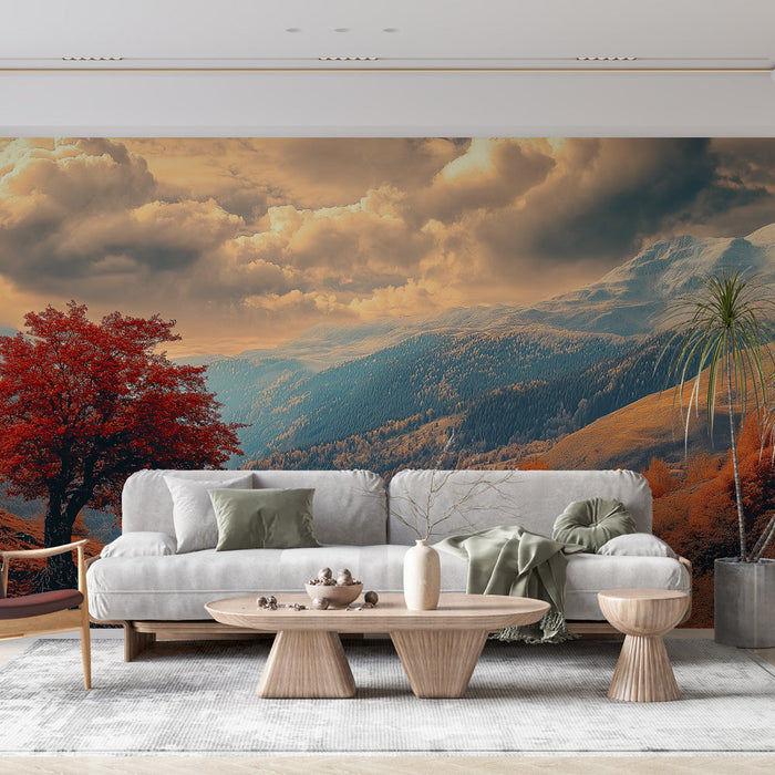 Fototapeta Podzimní krajina | Klikatá cesta obklopená barevným listím