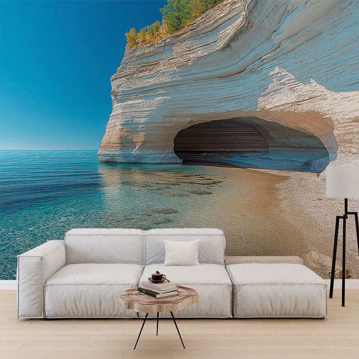 Fresko tapeet rannamaastik | Looduslik õõnsus türkiissinise vee ääres