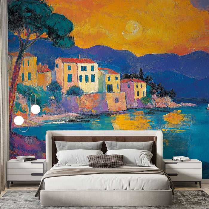 Mural Wallpaper coastal landscape | Vibrant colors of a sunset