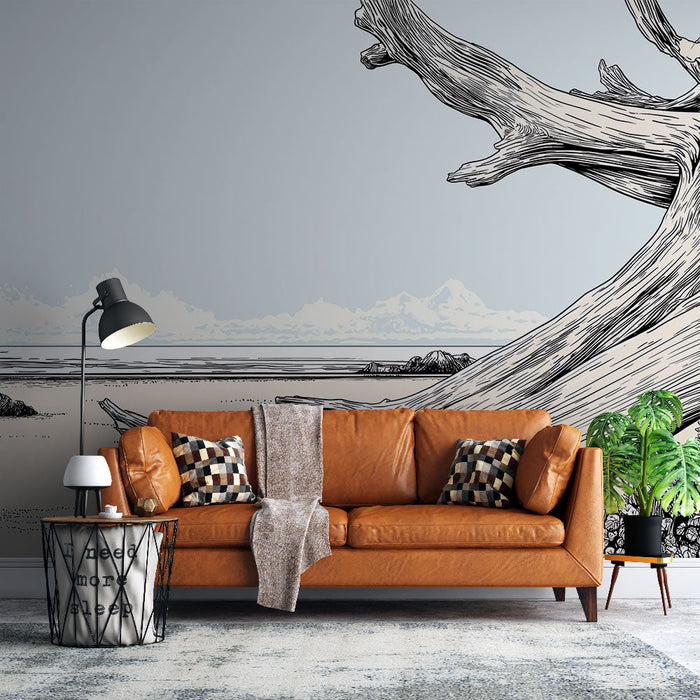 Tapete ακτογραμμή τοπίου | Στιλιζαρισμένα φυσικά στοιχεία σε μια γαλήνια παραλία