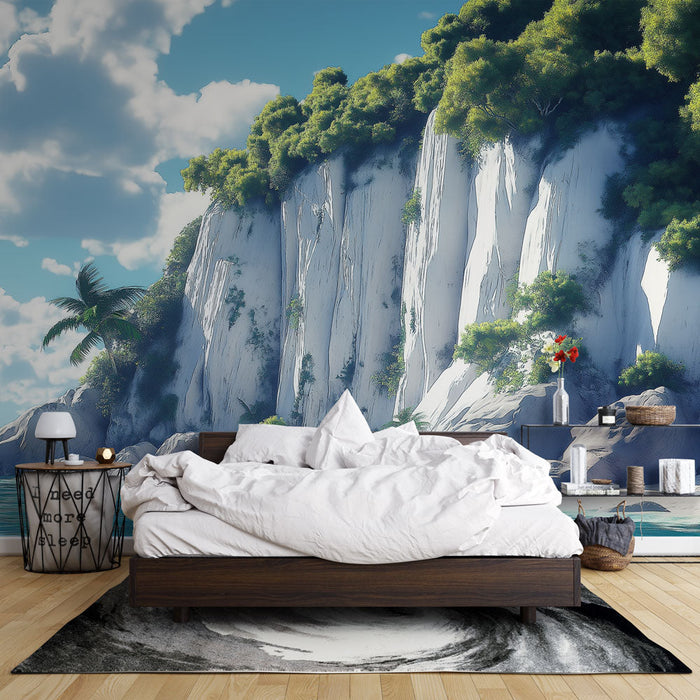Mural Wallpaper coastal landscape | White cliffs and turquoise waters under a sunny sky