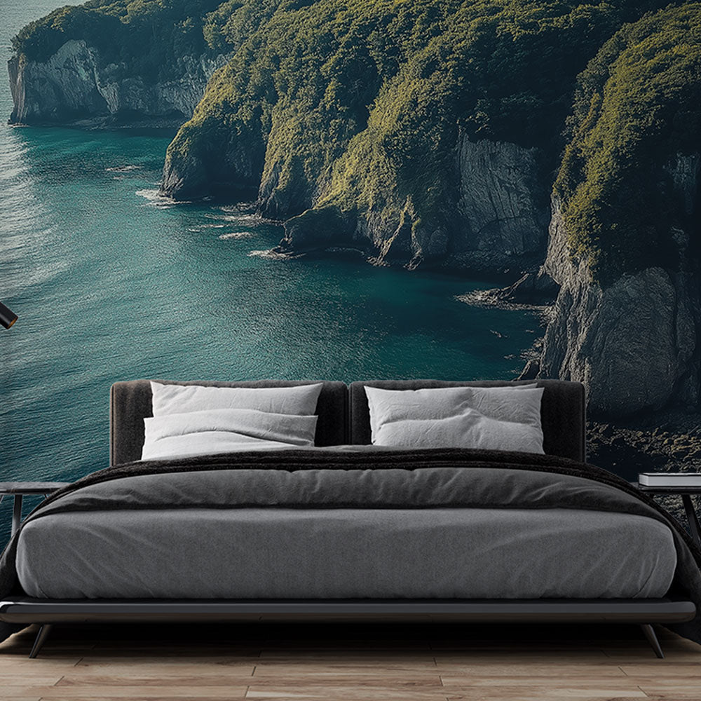 Foto Behang kustlandschap | Weelderige kliffen en turkooise zee —  WonderMural, image size:1000x1000