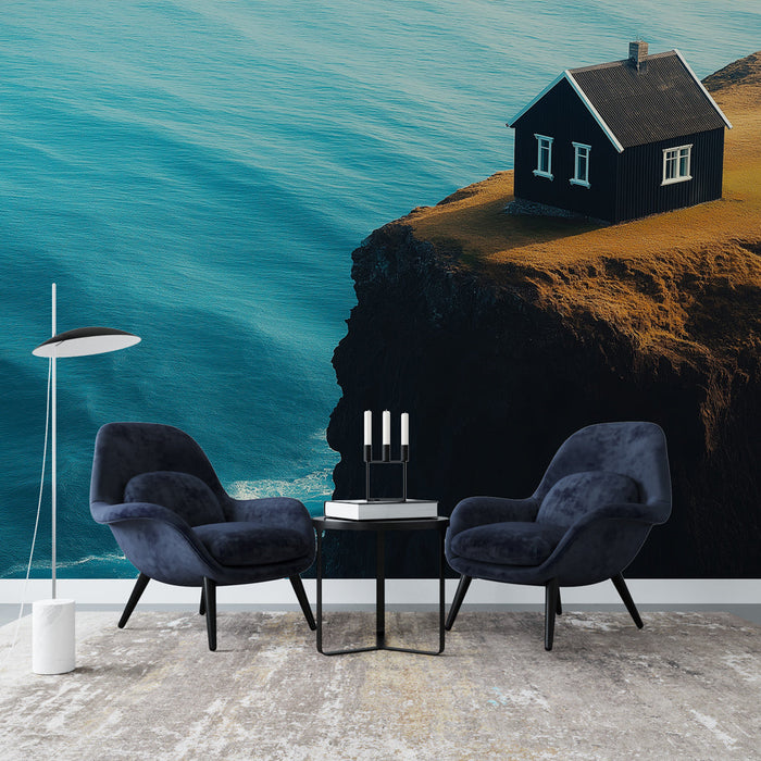 Fototapet kystlandskab | Sort hus ved havet
