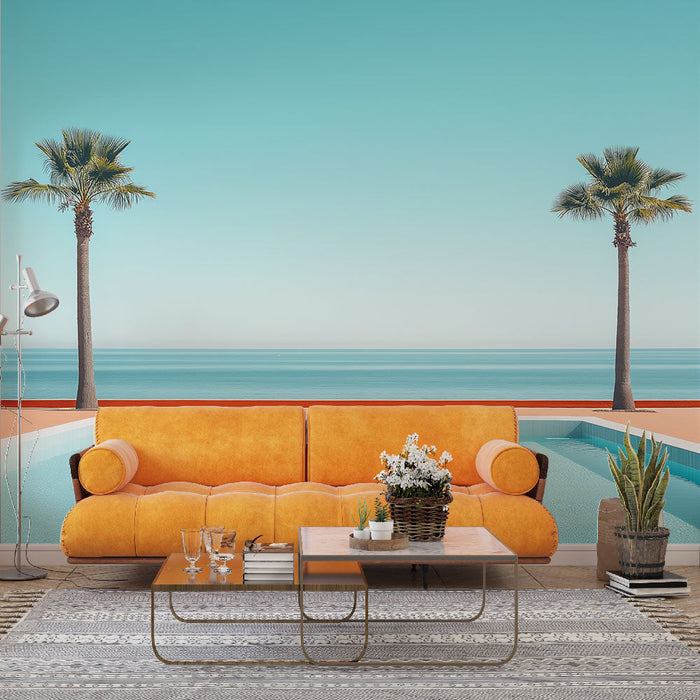 Fototapete Küstenlandschaft | Palmen und Pool am Meer