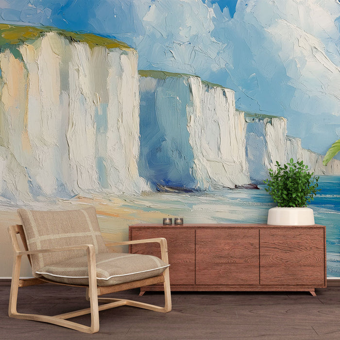 Kust Mural Behang | Zeegezicht met Witte Kliffen en Blauwe Lucht