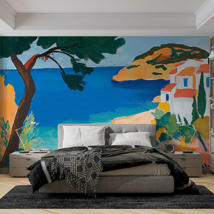 Mural Wallpaper coastal landscape | Beach and Waves in Bright Colors