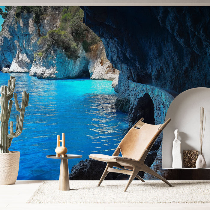 Falfestmény tengerparti táj | Nyugodt part és türkizkék vizek