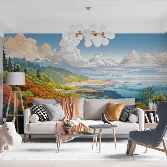 Carta da parati paesaggio costiero | Un panorama di natura selvaggia e mare sereno