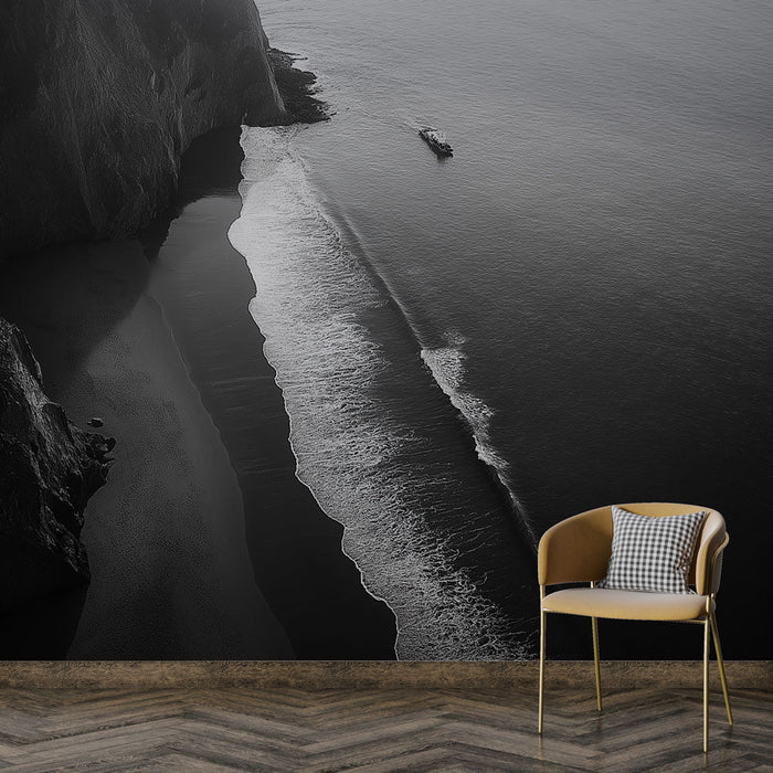 Fototapeet ranniku maastik | Suurepärane vaade rannale ja rahulikule merele mustvalgena