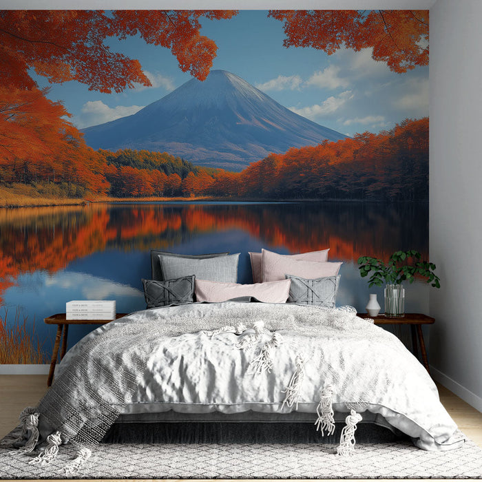 Mural Wallpaper autumn landscape | Majestic mountain and blazing foliage