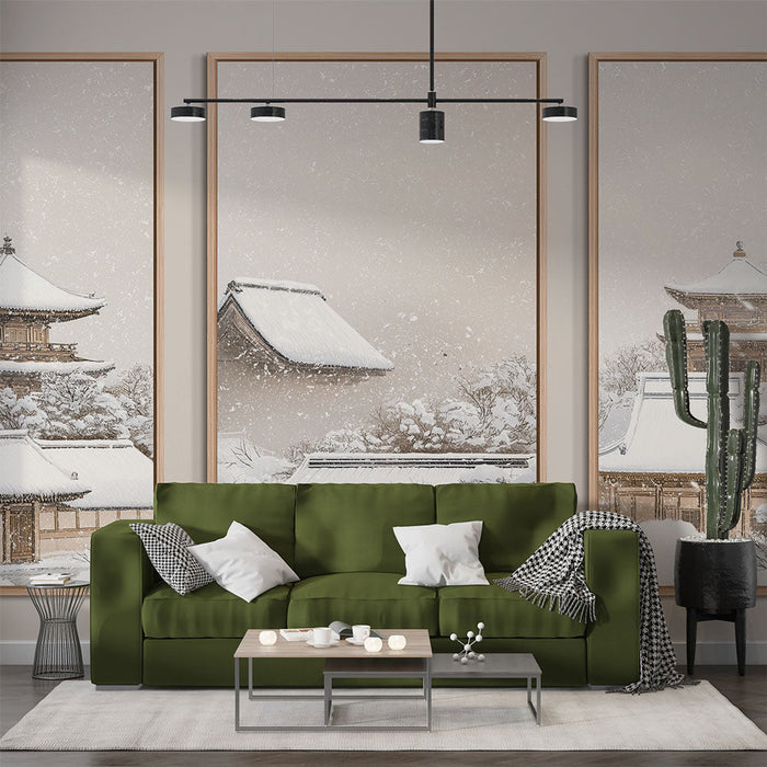 Carta da parati paesaggio invernale | Templi sotto la neve in un ambiente sereno