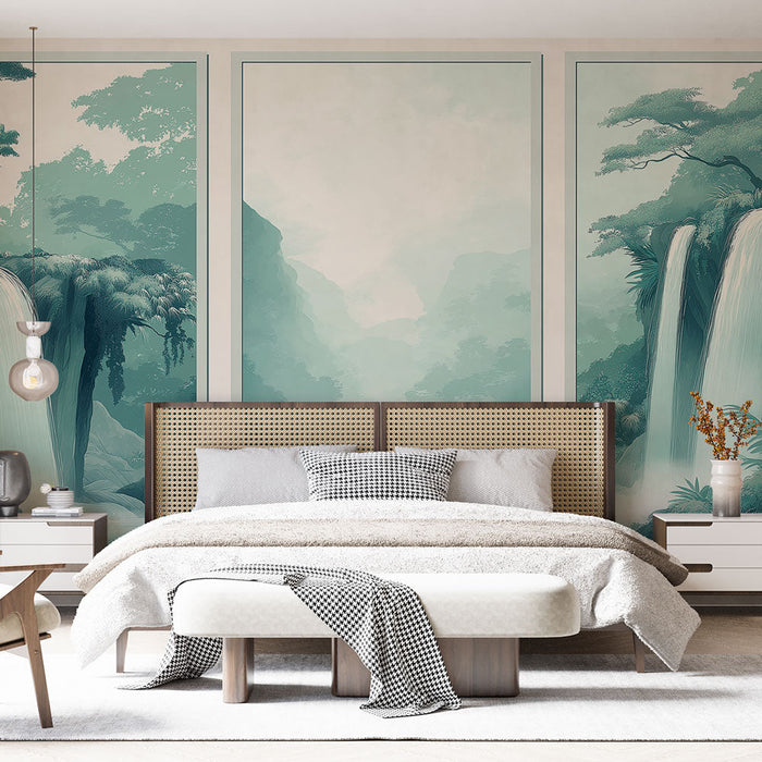 Mural Wallpaper landscape of waterfalls | Majestic waterfalls in the middle of a green forest