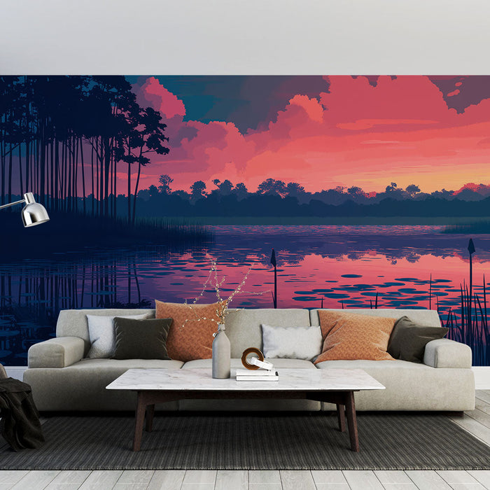 Fotótapé tó tó | Egy ragyogó naplemente egy békés tó felett színes tükröződésekkel