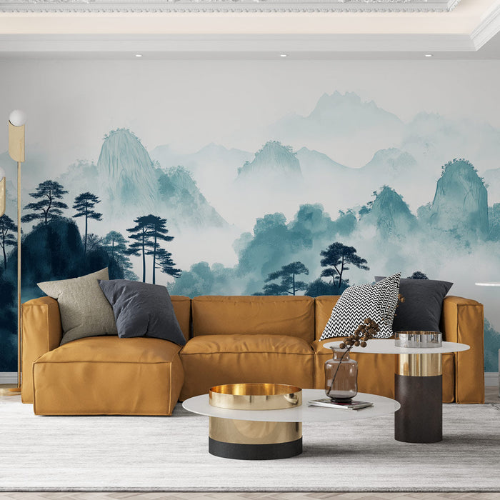 Tapete пейзаж от планини | Мъгливи планини и величествени борове