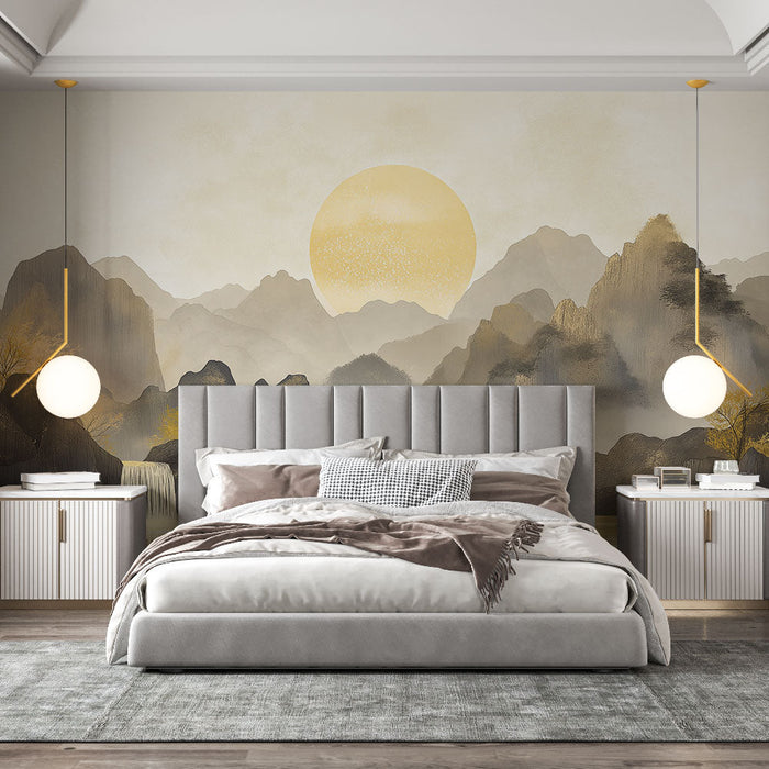 Fototapeet maastik mägedest | Uduvad mäed ja kuldne päike