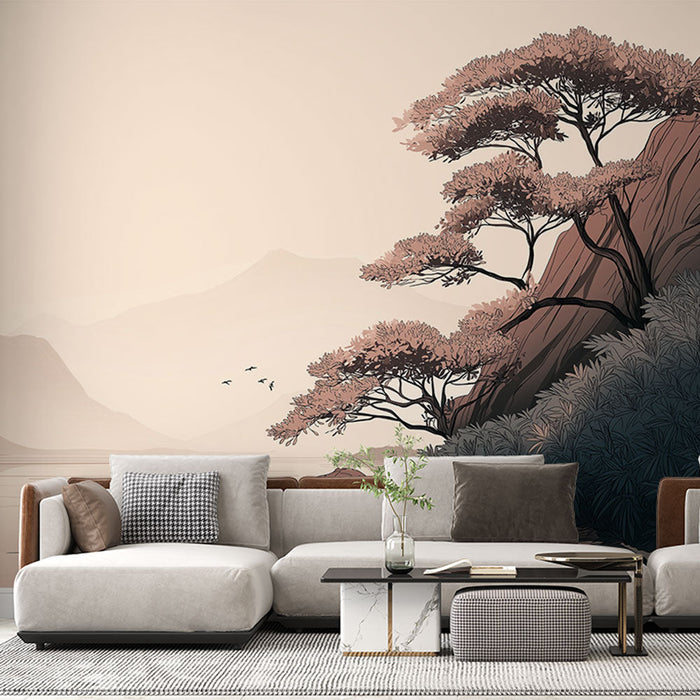 Tapete τοπίο βουνού | Γαλήνη δίπλα στο νερό με κομψά δέντρα