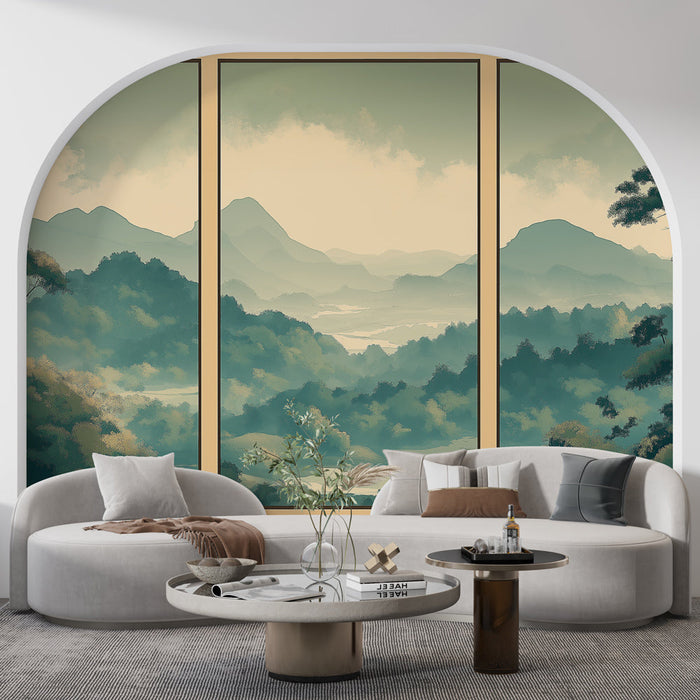 Mural Wallpaper mountain landscape | A soothing panoramic view of the mountains and surrounding nature
