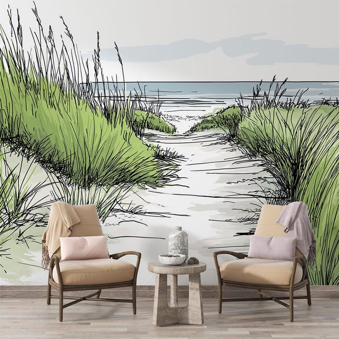 Carta da parati paesaggio marino | Sentiero sabbioso bordato di erba marina