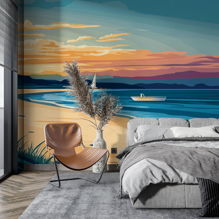 Mural Wallpaper beach landscape | Soothing sunset over the sea