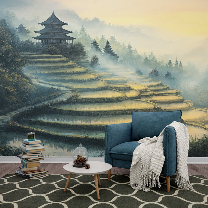 Mural Wallpaper krajolik rižinih polja | Pobjeći na terasasta rižina polja u zoru