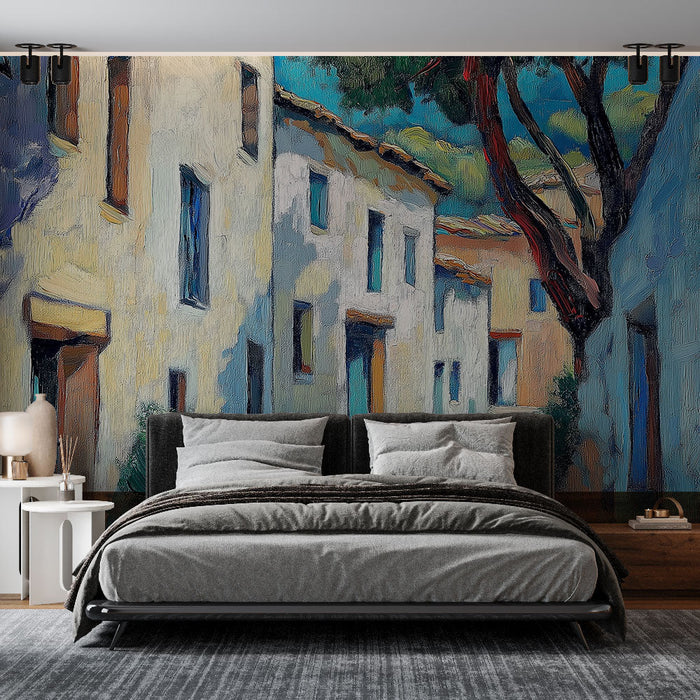 Mural Wallpaper street landscape | Bright colors and impressionist textures