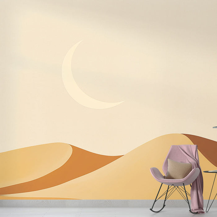 Mural Wallpaper desert landscape | Gentle hills and serene moon