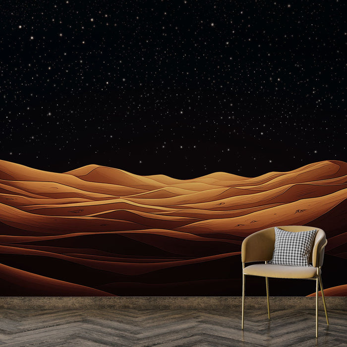 Tapeta krajobraz pustyni | Złote wydmy pod gwiaździstym niebem