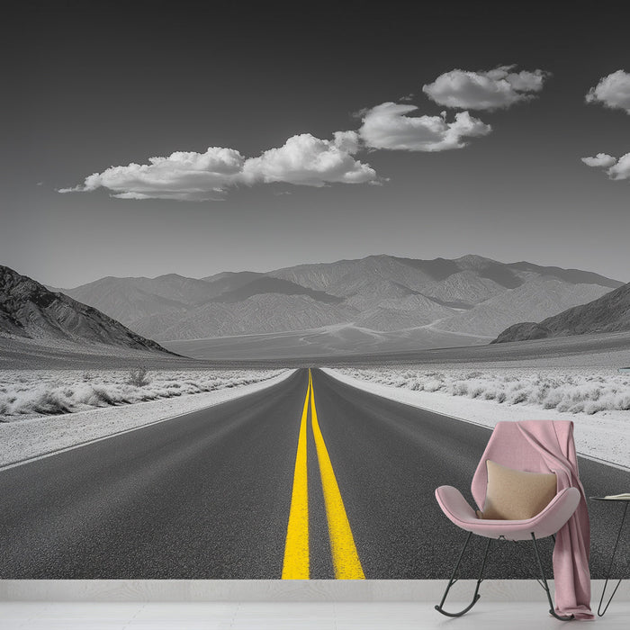 Tapete Wüstenlandschaft | Straße inmitten der Berge in einer monochromen Umgebung